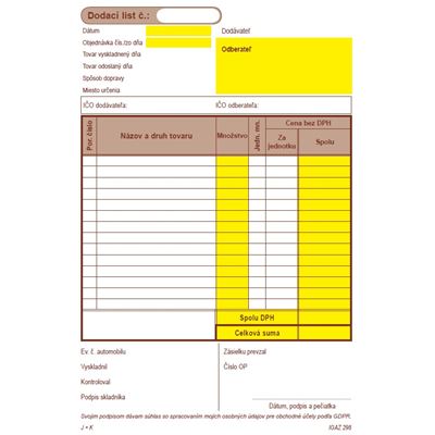 Dodací list A5, samoprepis                                                      